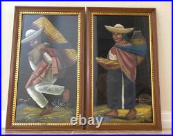 VTG Original Mexican Folk Art Oil Painting on Horse Hair Canvas Signed 24x14 MCM