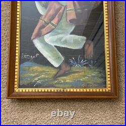 VTG Original Mexican Folk Art Oil Painting on Horse Hair Canvas Signed 24x14 MCM