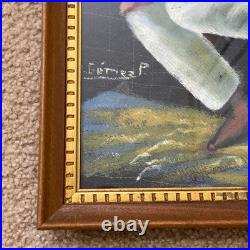 VTG Original Mexican Folk Art Oil Painting on Horse Hair Canvas Signed 24x14 MCM