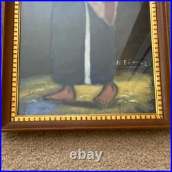 VTG Original Mexican Folk Art Oil Painting on Horse Hair Canvas Signed 24x14 MCM