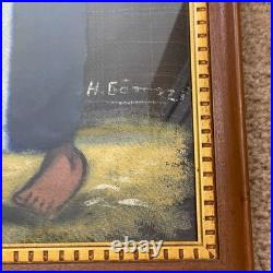 VTG Original Mexican Folk Art Oil Painting on Horse Hair Canvas Signed 24x14 MCM