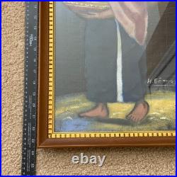 VTG Original Mexican Folk Art Oil Painting on Horse Hair Canvas Signed 24x14 MCM