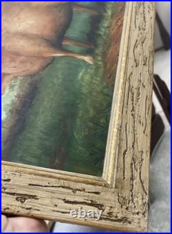 VTG Prize Pig Folk Art Oil On Board Barnyard Animal Primitive Framed Painting