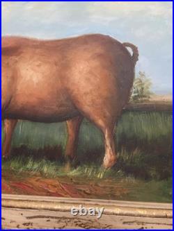 VTG Prize Pig Folk Art Oil On Board Barnyard Animal Primitive Framed Painting