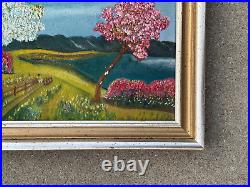 VTG Self Taught NAIVE FOLK ART Thrift Store Oil Painting Almond Trees 11x15