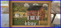 VTG Theodore Degroot Lathe Folk Art Farm Wood Mosaic 37x25 Signed Barn Rustic