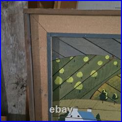 VTG Theodore Degroot Lathe Folk Art Farm Wood Mosaic 37x25 Signed Barn Rustic