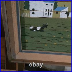 VTG Theodore Degroot Lathe Folk Art Farm Wood Mosaic 37x25 Signed Barn Rustic