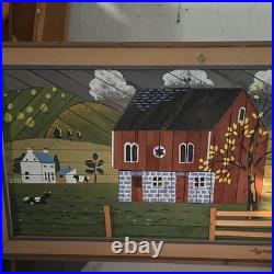 VTG Theodore Degroot Lathe Folk Art Farm Wood Mosaic 37x25 Signed Barn Rustic