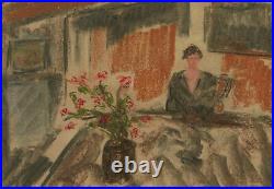 V. B Mid 20th Century Pastel, At Home With Flowers