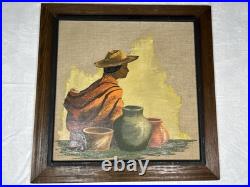 Van Lowe Signed Original Oil Painting-Southwest Folk Art Pottery Woman-MCM