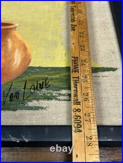 Van Lowe Signed Original Oil Painting-Southwest Folk Art Pottery Woman-MCM