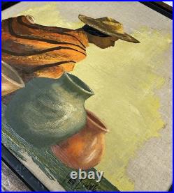 Van Lowe Signed Original Oil Painting-Southwest Folk Art Pottery Woman-MCM
