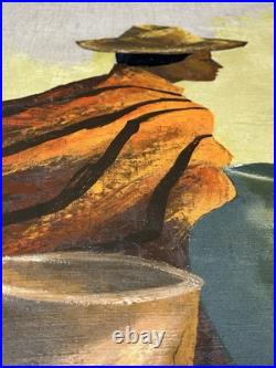 Van Lowe Signed Original Oil Painting-Southwest Folk Art Pottery Woman-MCM