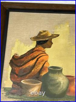 Van Lowe Signed Original Oil Painting-Southwest Folk Art Pottery Woman-MCM
