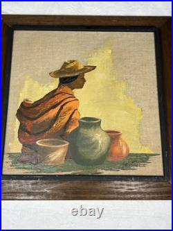 Van Lowe Signed Original Oil Painting-Southwest Folk Art Pottery Woman-MCM