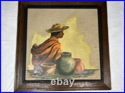 Van Lowe Signed Original Oil Painting-Southwest Folk Art Pottery Woman-MCM