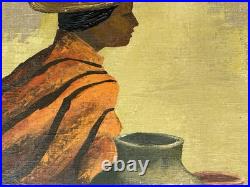 Van Lowe Signed Original Oil Painting-Southwest Folk Art Pottery Woman-MCM