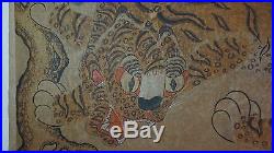 Very Fine Large Early 1900 Korean Folk Art MinHwa Hand Painting Tiger & Magpie