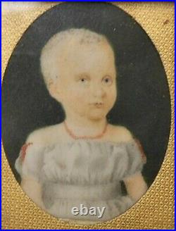 Very Good Early 19th Century Watercolor Portrait Of A Child