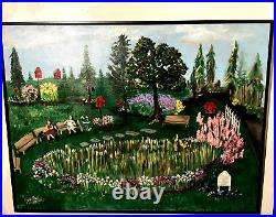 Very Large Original Oil Painting Folk Art Americana Sgnd Frmd