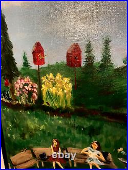 Very Large Original Oil Painting Folk Art Americana Sgnd Frmd