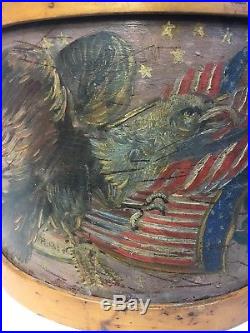 Very Nice Americana Folk Art US Civil War Era Hand Painted Regimental Eagle Drum