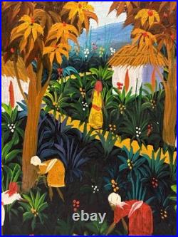 Vibrant Haitian Village Original Signed Painting, Cultural Fine Art Decor Gifts