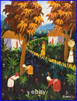 Vibrant Haitian Village Original Signed Painting, Cultural Fine Art Decor Gifts