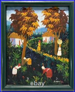 Vibrant Haitian Village Original Signed Painting, Cultural Fine Art Decor Gifts