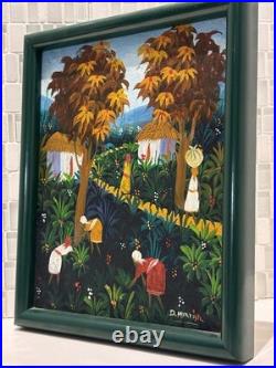 Vibrant Haitian Village Original Signed Painting, Cultural Fine Art Decor Gifts