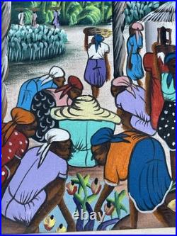 Vibrant Women Harvesting Fruit Haitian Artwork Framed 60s By Vertus Romuald 8x10