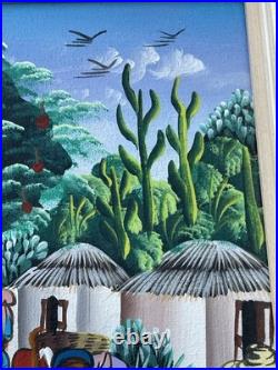 Vibrant Women Harvesting Fruit Haitian Artwork Framed 60s By Vertus Romuald 8x10