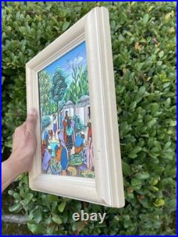 Vibrant Women Harvesting Fruit Haitian Artwork Framed 60s By Vertus Romuald 8x10