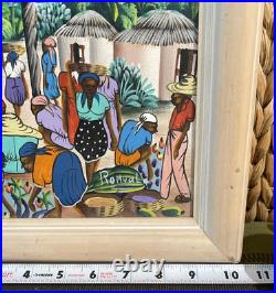 Vibrant Women Harvesting Fruit Haitian Artwork Framed 60s By Vertus Romuald 8x10