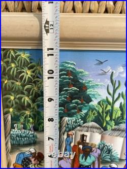 Vibrant Women Harvesting Fruit Haitian Artwork Framed 60s By Vertus Romuald 8x10