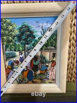 Vibrant Women Harvesting Fruit Haitian Artwork Framed 60s By Vertus Romuald 8x10