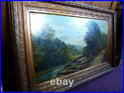 Victorian Antique Heavy Gold frame framed Art Oil Painting H Griffiths Landscape