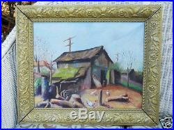 Vintage 1930s WPA Rural Works Progress Industrial Depression Folk Art Oil Canvas