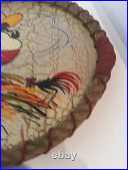Vintage 1950's Hand Painted Monterey Crackle Wood Tray Folky Mexican
