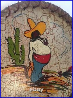 Vintage 1950's Hand Painted Monterey Crackle Wood Tray Folky Mexican