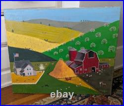 Vintage 1967 Original Folk Art Painting The Busy Life by C. A. Brown