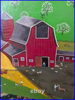 Vintage 1967 Original Folk Art Painting The Busy Life by C. A. Brown