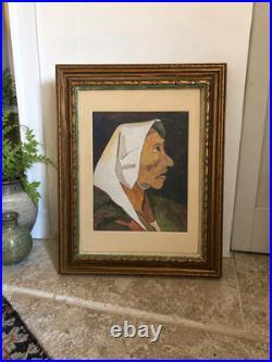 Vintage 1972 Original Watercolor Signed T. Williams Framed Modernist Folk Art