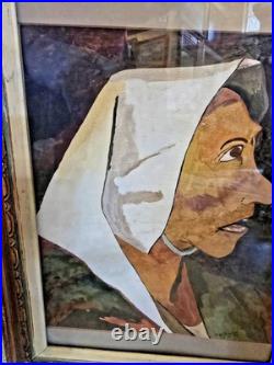 Vintage 1972 Original Watercolor Signed T. Williams Framed Modernist Folk Art