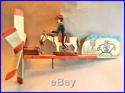 Vintage 1977 FOLK ART Carved & Painted WHIRLIGIG/Man Riding Horse/ ALVIN L. HALL
