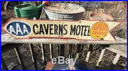 Vintage 42 Metal Caverns Motel Sign- Hand Painted, Hand Crafted, Folk Art