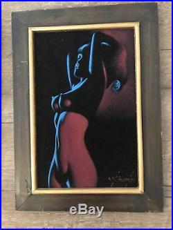 Vintage 60's Nude Ladies Posing Velvet Art Framed Set of 2 Exotic Folk Art