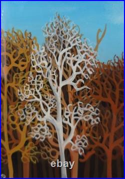 Vintage 70s P. Vulic Reverse Glass Painting Orange Sheep Hlebine Folk Art Rare