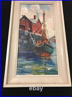 Vintage A. E. Tucker Folk Art Oil Painting Maritime Scene Gruppe Style